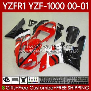 دراجة نارية الجسم ل Yamaha YZF-1000 YZF R 1 1000 CC YZF-R1 أحمر أسود 00-03 هيكل السيارة 83NO.10 YZF R1 1000CC YZFR1 00 01 02 03 YZF1000 2000 2001 2002 2003 OEM FALTINGS KIT