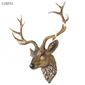 Produkty kreatywne w europejskim stylu retro symulacja żywicy zwierzęcy jelenie głowy ściany wiszące domowe rzemiosło ozdobne ozdoby 210414