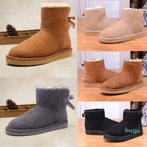 Designer- moda mulheres botas de neve inverno bota clássico mini tornozelo curto senhoras caixas khaki triplo preto castanha azul marinho bege bowtie