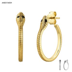 ANDYWEN Argento sterling 925 Oro Animale Serpente Cerchio Cerchio 17mm Grandi anelli Hies Piercing Gioielli Ohrringe 220105