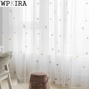 Cartoon Kids Girls Room Curtain Candy Embroidery Voile for Living Room Sheer Curtain Mesh Fabric Bay Window Drape S491#C 210712