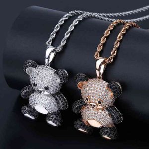 Cute Cartoon Panda Jewelry Pendant with Color Zircon Men's and Women's Universal Hip-hop Necklace