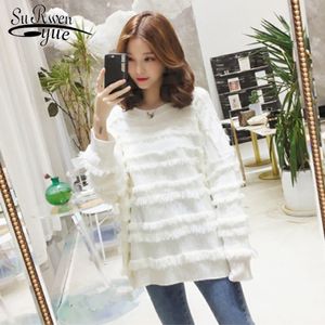 Casual Solid Pullovers Fringe Sweaters Women Fashion Long Sleeve Loose Knitted 6029 50 210508