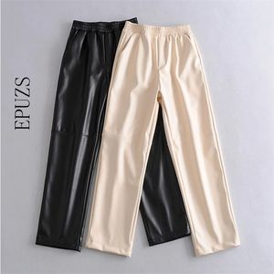 pantaloni in pelle PU nera donna elastico in vita ufficio casual alto harem coreano 210521