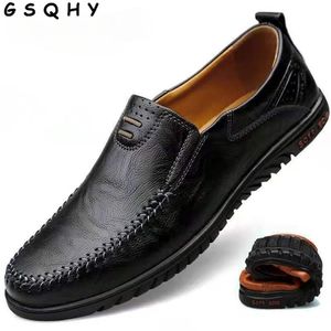 Genuine Leather Men Shoes Luxury Brand Casual Slip on Formal Loafers Moccasins Italian Black Male Driving gsqhy 211102