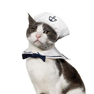 Hundebekleidung Schöne stilvolle Marine und Sailor Art Hut Plus Schal Anzug für Hunde Katzen Pet Cap Cape Cloak