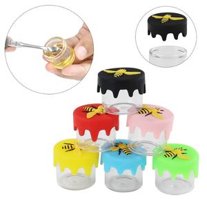 silicone jar glass dab jars smoking accessories Little bee bottle cap capacity 6ml 10pcs