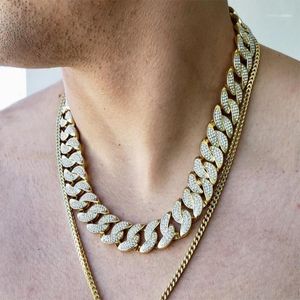 Chains 15mm Full Zircon Cuban Rhinestone Hiphop Rock Necklace Clasp Mens Golden Silvery Men1