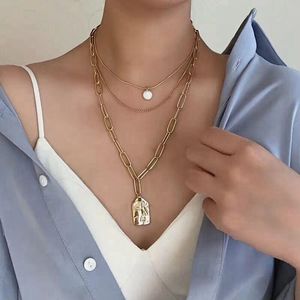 Pendant Necklaces ALIUTOM Layered Vintage Peal Geometric Necklace For Women Choker Chain 2021Trend Fashion Jewelry Gift
