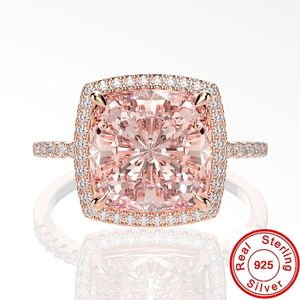 Almofada Corte 4CT Topázio Anel de diamante 100% Real 925 Sterling Prata Noivado Casamento Anéis de Casamento para Mulheres Partido Promessa Jóias