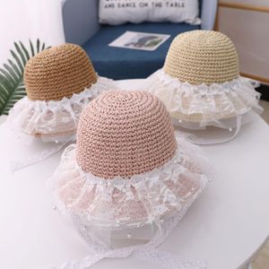 Sun Hat Lace Pearl Straw Visor Cap Kids Panama Beach For Boys Girls Child Gorras Wide Brim Hats