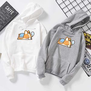 Autumn Winter New Cartoon Animal Dog Hooded Long-sleeved Sweatshirts Harajuku Corgi Female Hoody Kawaii Women Pullovers Tops Y0820