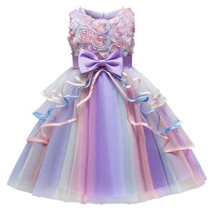 Kwiat Dziewczyna Suknie Dla Wesela Dzieci Rainbow Bow Nowy Rok Karnawał Wróżki Vestido Fancy Girls Urodziny Party Księżniczka Kostiumy G1215