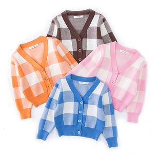 Baby Boy Girl Coat Toddler Clothes Grid Knit Cardigan Kids Cotton Jackets 210429