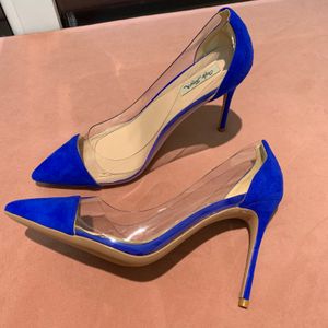 Повседневный дизайнер Sexy Lady мода женская обувь королевская голубая замша настоящая кожа заостренные носки высокие каблуки насосы 12см 10см 8 см ступенький каблук большой размер 44