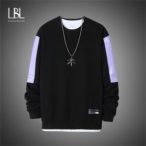 Негабаритный Crewneck Толстовка Мужчины Весна Сплошной хип-хоп Японская уличная одежда Пуловеры желтые Мужские толстовки Мужской 21116