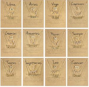 3 estilos / conjunto 12 colares do zodíaco com cartão de presente Constellation sinal pingente de prata cadeias de ouro colar para homens mulheres jóias a granel