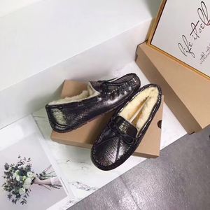 2021 Femininas Baixas Baixas Botas de Lã Moda Lagarto Waterproof Curva Sapatos Quentes e Sapato de Feijão Confortável Festa de Lazer com Caixa 35-40