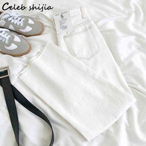 Chic White Jeans Woman Tassel High Waisted Denim Rak Byxor Kvinna Bottom Korean Fashion Vintage Street Mom 211129