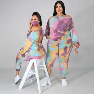 Womens Plus Size Tracksuit Mulheres Tracksuits Dois Parte Sets Casuais Tie Dye Outfits Manga Longa Sweatsuits Fall Summer Roupas de Verão Jogger Calças Tornar Leggings