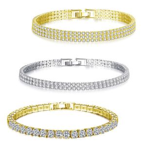 Wholesale gold tennis bracelet womens resale online - Fashion Cubic Zirconia Tennis Bracelets Bangle Gold Silver Color Charm Bracelet For Women Bridal Wedding Party Jewelry