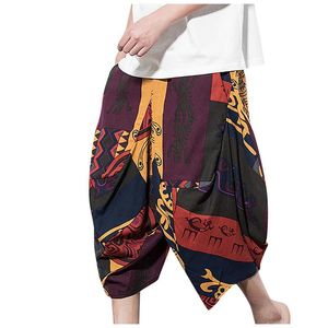 Workowate Bawełniane Pościel Harem Spodnie Mężczyźni Hip-Hop Kobiety Plus Rozmiar Szerokie Spodnie nogi Casual Vintage Long Pantalones 2021 Męskie szorty