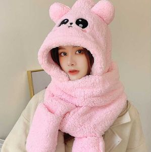 Pequeno urso lenço feminino inverno chapéu um lindo cordeiro cashmere espessado pescoço quente proteção garota bordada rosa