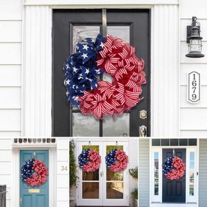 フロントドアのウェディングデコレーションのためのジュリスの花輪記念日の花輪の家の愛国的な飾りガーランドQ0812