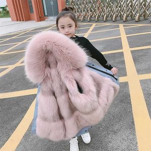 Boys Girls Fur Jacket Parkas Winter Faux Liner Coat Children's Outerwear Imitation Hood Jackets Coats TZ127 211204