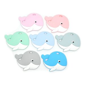 Animale del fumetto balena massaggiagengive in silicone per bambini BPA silicone alimentare gratuito per cure odontoiatriche clip per capezzoli ciondolo con perline in silicone giocattoli per dentizione fai da te