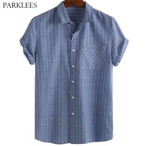 Mode Diagonal Stripes Sommar Mens Shirt Casual Button Up T Shirts För Män Med Fram Ficka Social Daily Streetwear Man 210524