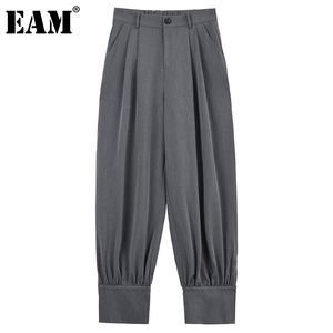 [EAM] Высокая эластичная талия Большой размер плиссированные гарем брюки свободные брюки женские мода весна осень 1DD6322 21512