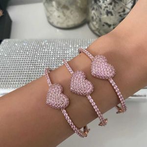 Bracciale rigido con zirconi cubici rosa color oro rosa per donna 2021 New Pink Pinky Girl Jewelry Q0720