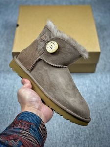 Mini Bailey Shearling Classic Knapp Stövlar Designer Luxury Bootie 2021 Kvinnor Snö Ankel Stövlar Rosa Navy Blå Grå Beige Lila Fashion Boot