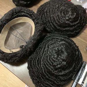 メンズウィッグヘアーピース4mm 6mm 8mm 10mmアフロカールウェーブモノPU TOUPEINインディアンバージン人間の髪の髪の毛の交換高速エクスプレス配達