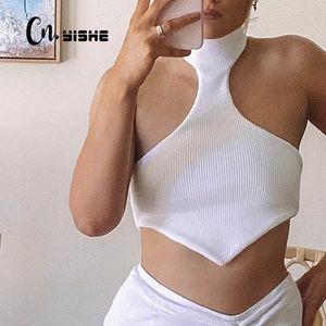 CNYISHE Sexy Halter-Backless Crop Top für Frauen Tanks Sommer Hot Ärmel Off Schulter Abgeschnitten Weste Weibliche Stricken Tank Top 210419