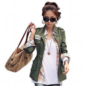 Add 4 colors! military jacket women (no plaid blouse) spring autumn army green embroidery adjust waist coat chaqueta mujer C5302 210421