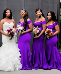 Sexy Bridesmaid Dresses 2021 Purple Off The Shoulder Mermaid Satin Mermaid Bridesmaid Dresses Wedding Party Bridemaid Gowns