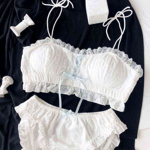 NXY cockrings sexy set Wriufred Vintage Cotton Wire Free Tube Top Bra Set Confortevole intimo chic Fying Lace Side Large Size Lingerie Brief Sets 1127 1123