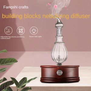 Vattenlös Essential Air Oil Diffuser Nebulizer Solid Wood Aromaterapy med Interval Mist Spray for House Bedroom fuktare