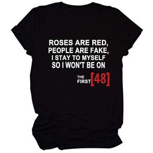 Kvinnors T shirt Rosor är röda Människor Fake Funny Short Sleeve Humor Graphic Tees Kvinnors Saying Novelty T shirt Tops for Woman