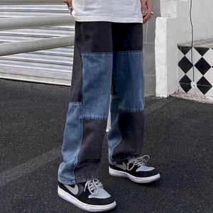 Arajuku Jeans Men Denim Pants Couple Straight Pant Vintage Patchworked Wide Leg Pants Loose Punk Trousers Streetwear Goth 210622