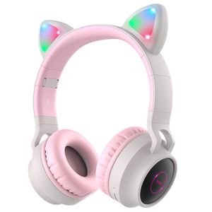 Auscultadores Cor-de-rosa Bonitos venda por atacado-Chegada nova W27 fones de ouvido gato orelha bluetooth fones de ouvido bonito menina rosa pequeno presente