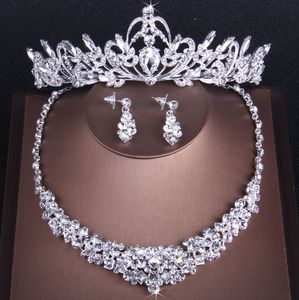 Baroque de luxo de água de cristal gota nupcial rhinestone tiaras coroa colar brincos casamento miçangas africanas jóias conjunto