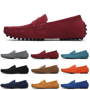 High quality Non-Brand men casual suede shoes black light blue wine red gray orange green brown mens slip on lazy Leather shoe