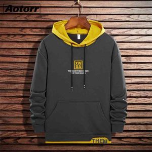 Spring Autumn Men Hoodies Patchwork Thin Color Matching Hip-Hop Streetwear Male Brand Printed Sweatshirts Teenagers Clothing 210813