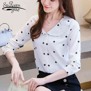 Bluzki Kobiety Blusas Mujer de Moda Damskie Topy i Polka Dot Peter Pan Collar Długie Rękaw Szyfonowe Koszule 6257 50 210427