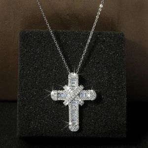 Chains Gorgeous 925 Sterling Silver Bridal Wedding Necklaces Crosses Full Brilliant Cubic Zirconia Fashion Versatile Jewelry For Women