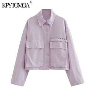 Women Fashion Fringe Appliques Loose Cropped Jacket Coat Vintage Long Sleeve Pockets Female Outerwear Chic Tops 210416