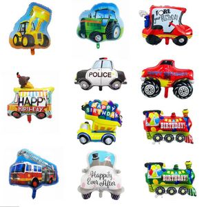 Treno foglio di alluminio palloncino cartone animato forma serbatoio auto camion dei pompieri ambulanza bulldozer scuolabus trasporto giocattoli per bambini